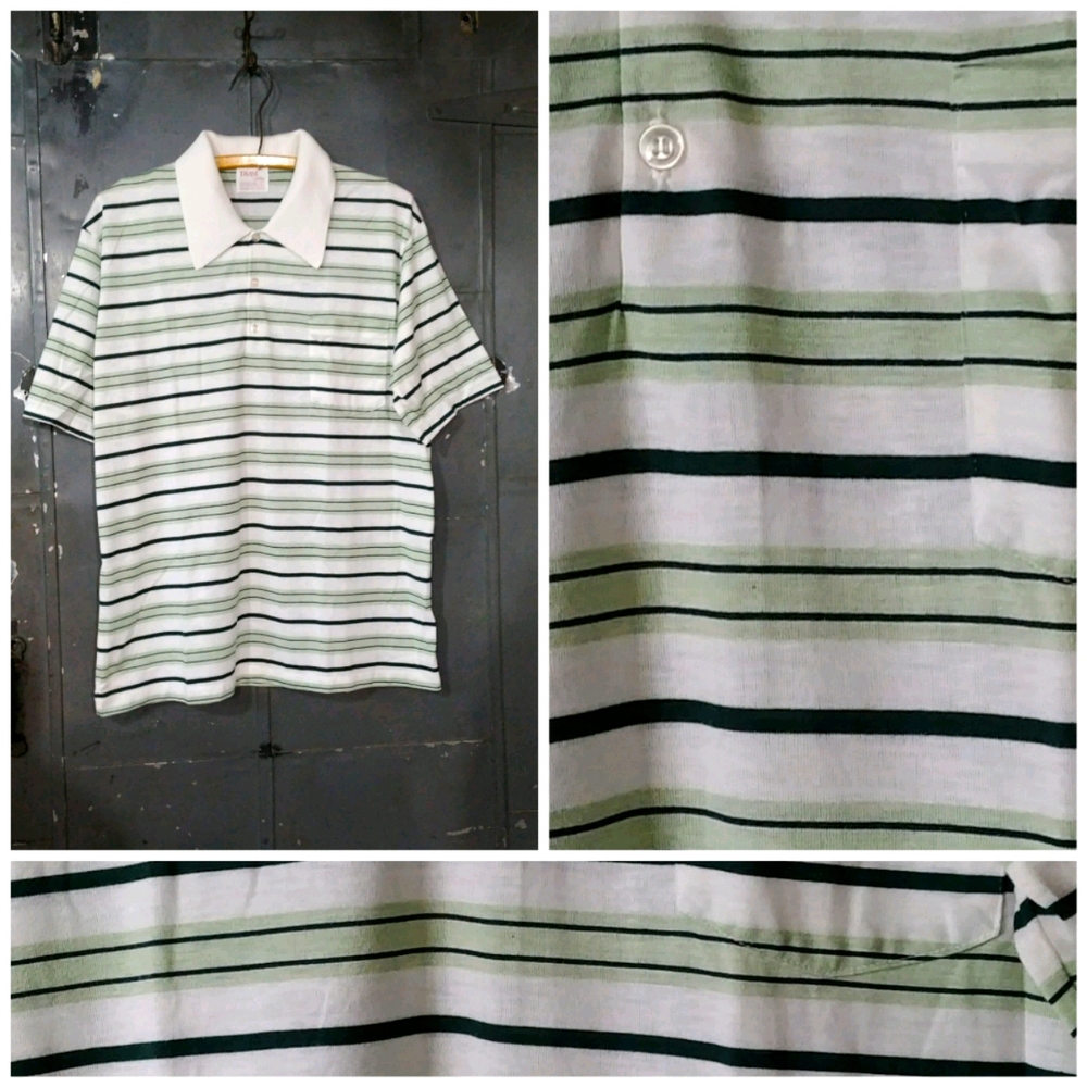 Vintage Thane Caribe polo -green stripe-